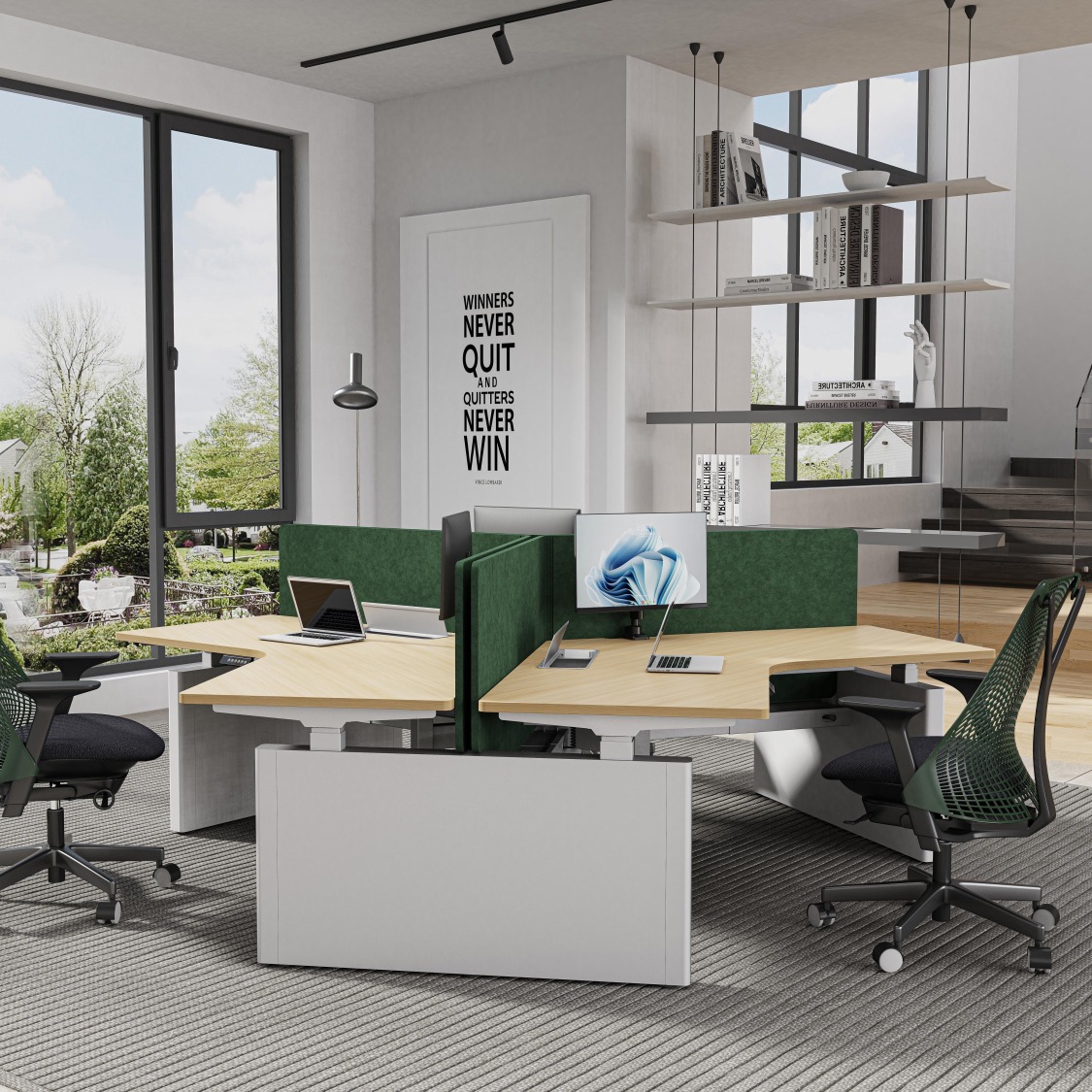 三人V型電動升降桌