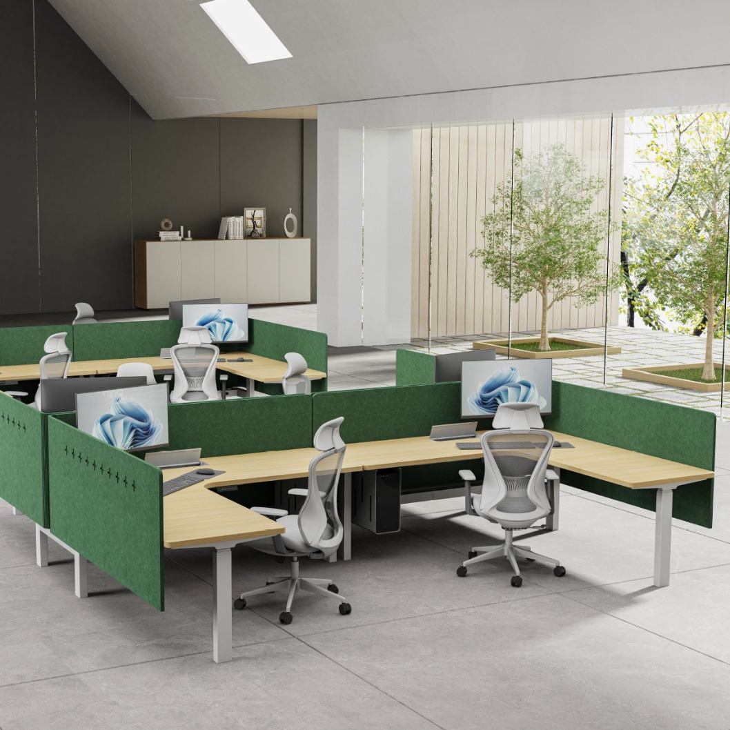 單人L型電動升降桌