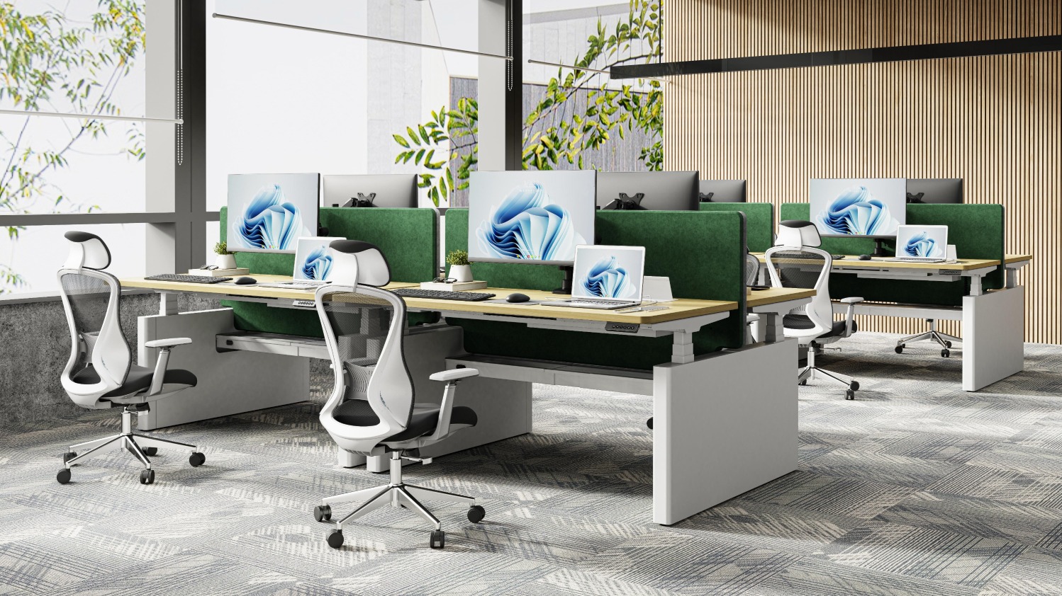 職員雙人背靠背電動升降桌 | 職員區辦公室工作位