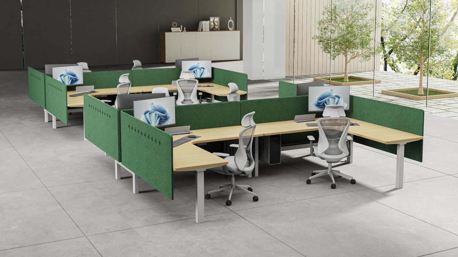 L型雙馬達辦公電動升降桌 | 職員區工作站設計