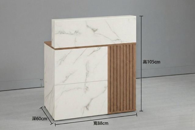 馬上賺錢 櫃台 - 娜迪亞輕奢大理石紋設計，商務接待與演講專用固定式講桌正面