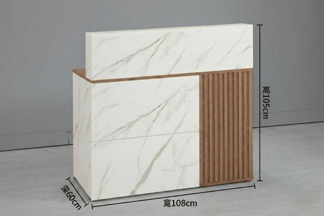 馬上賺錢 櫃台 - 娜迪亞B款 108公分加大面寬接待講桌，輕奢大理石紋正面外觀