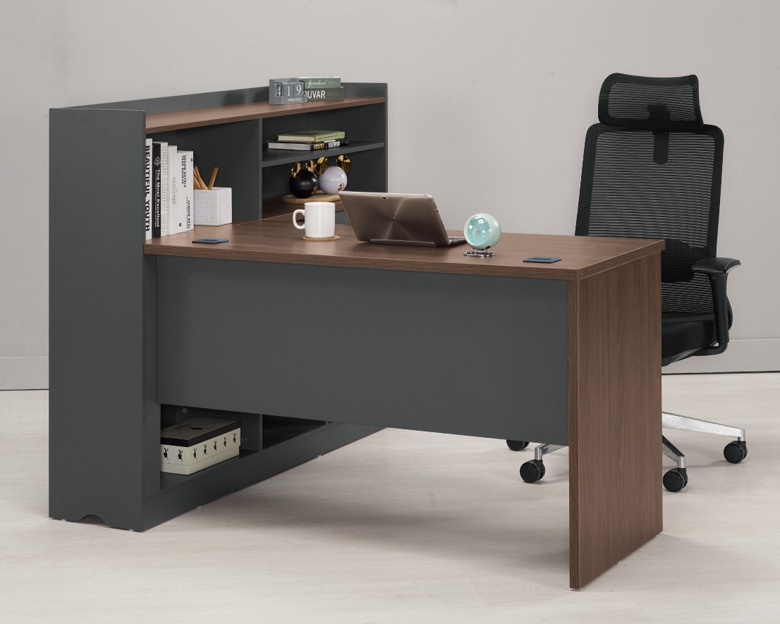 財務辦公桌收納功能展示 - 側邊多層檔案抽屜櫃，專為會計文件與傳票整理設計