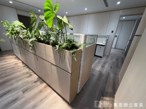 新北市林口區122cm單排形3人OA屏風完工案例,白框搭配木紋面板與條紋玻璃,呈現清新自然的日系無印風職員辦公空間
