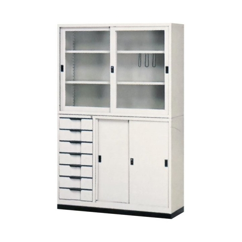 【鋼製書櫃】4尺 鋼製書櫃(4尺玻拉+邊七屜)