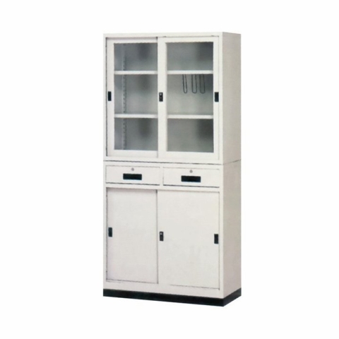 【鋼製書櫃】3尺 鋼製書櫃 (3尺玻拉+中二屜)