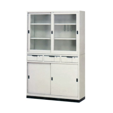 【鋼製書櫃】4尺 鋼製書櫃 (4尺玻拉+中三屜)