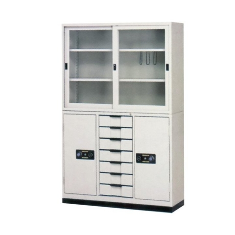 【鋼製書櫃】4尺 鋼製書櫃(4尺玻拉+中七屜)