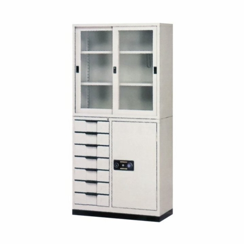 【鋼製書櫃】3尺 鋼製書櫃 (3尺玻拉+邊七屜)