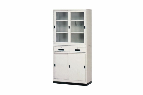 【鋼製書櫃】3尺 鋼製書櫃 (3尺玻拉+中二屜)