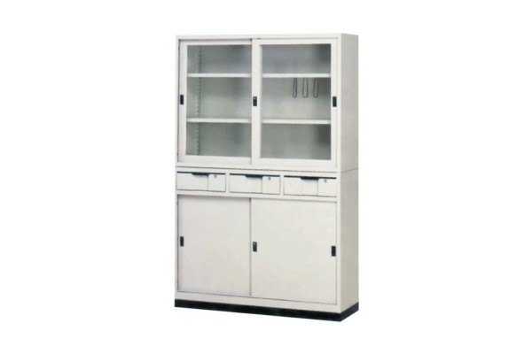 【鋼製書櫃】4尺 鋼製書櫃 (4尺玻拉+中三屜)