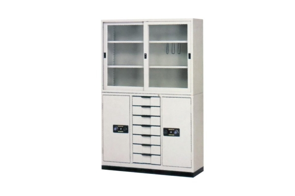 【鋼製書櫃】4尺 鋼製書櫃(4尺玻拉+中七屜)