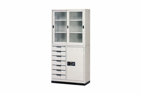 【鋼製書櫃】3尺 鋼製書櫃 (3尺玻拉+邊七屜)